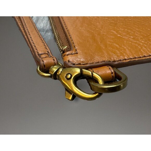 Fossil Wristlet‎ Wallet Genuine Leather Embossed Tan Inner Pocket Zip Pouch 6x9" - Picture 3 of 7